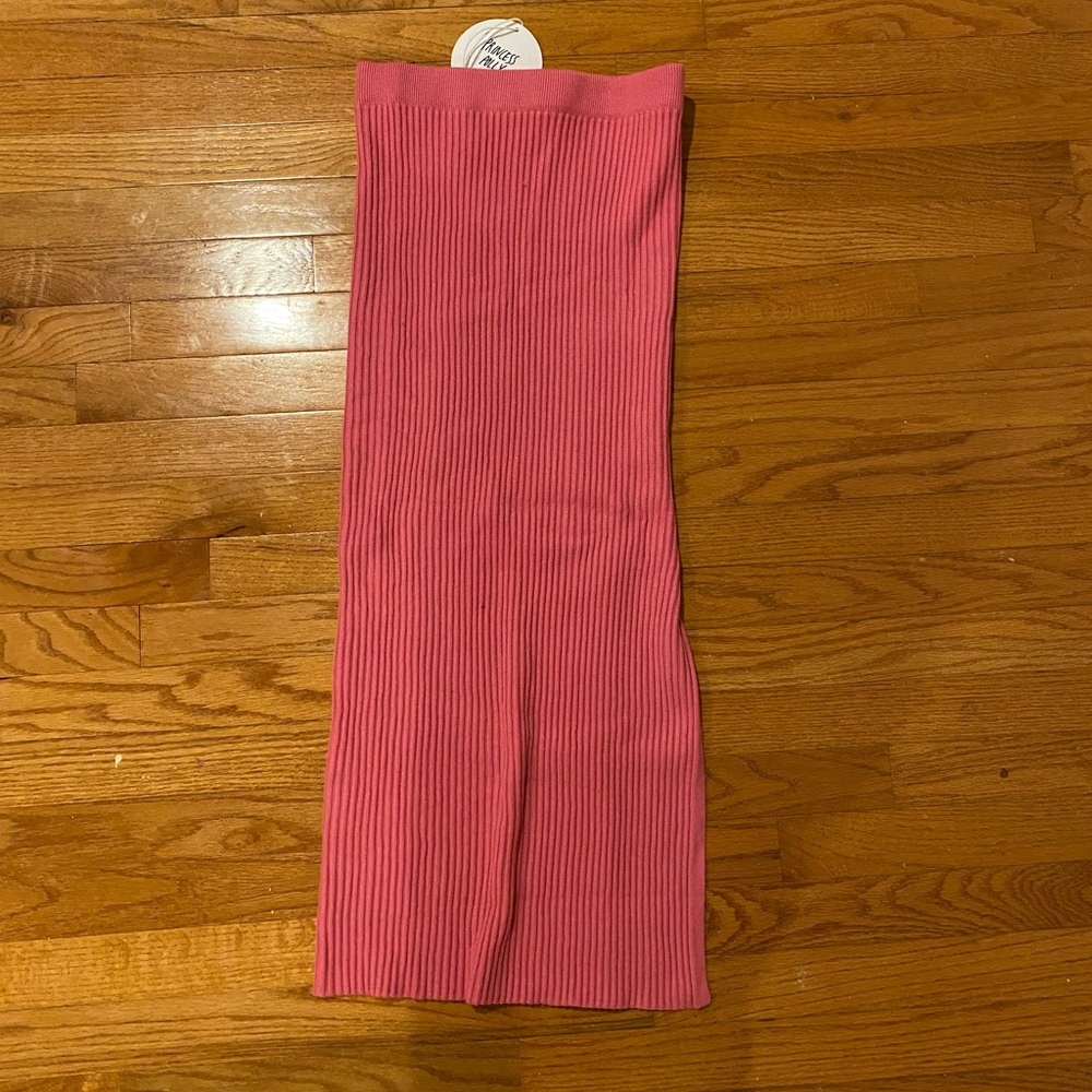 pink ribbed midi skirt
